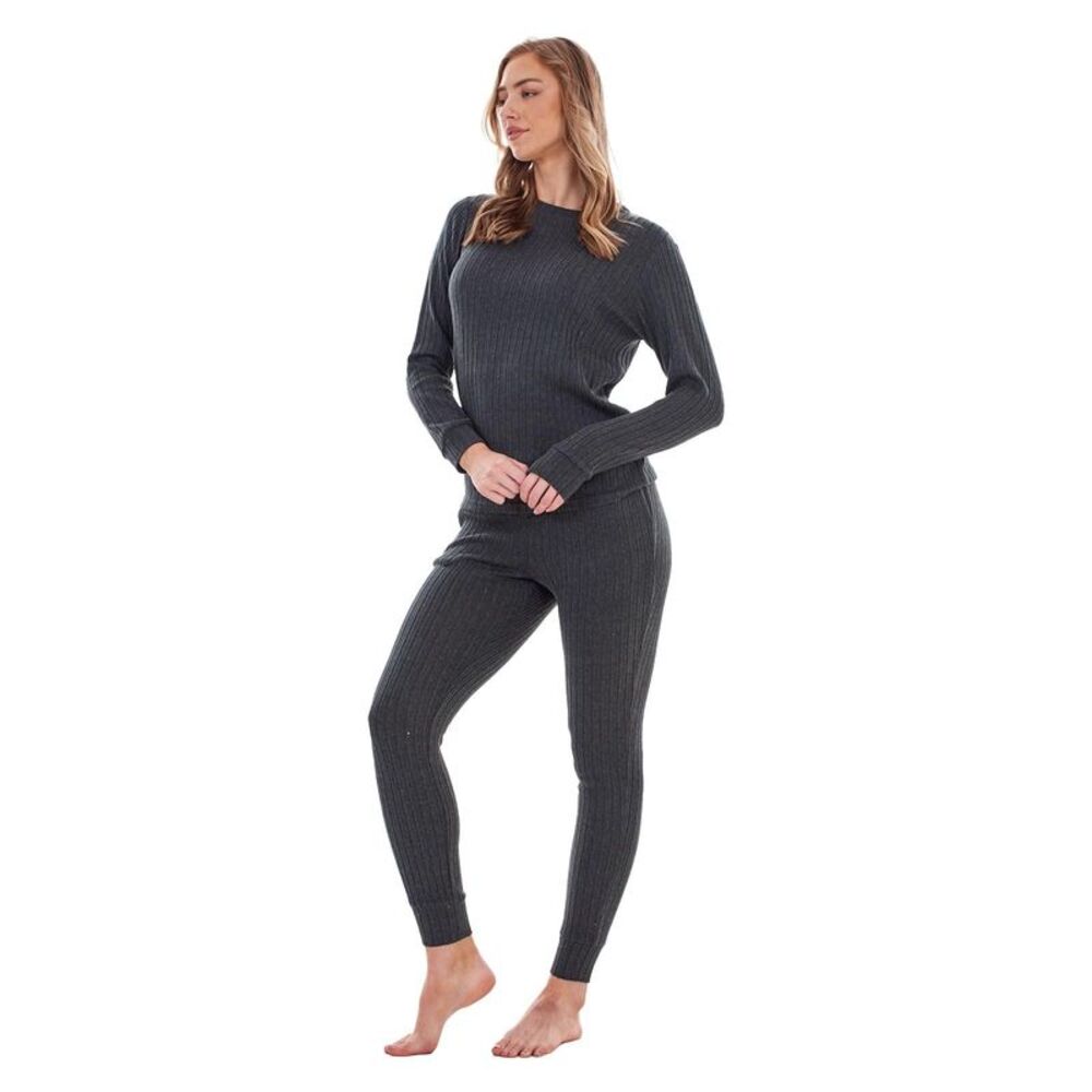 Keanu Womens/Ladies Ribbed Long Pyjama Set / Dark Grey Marl